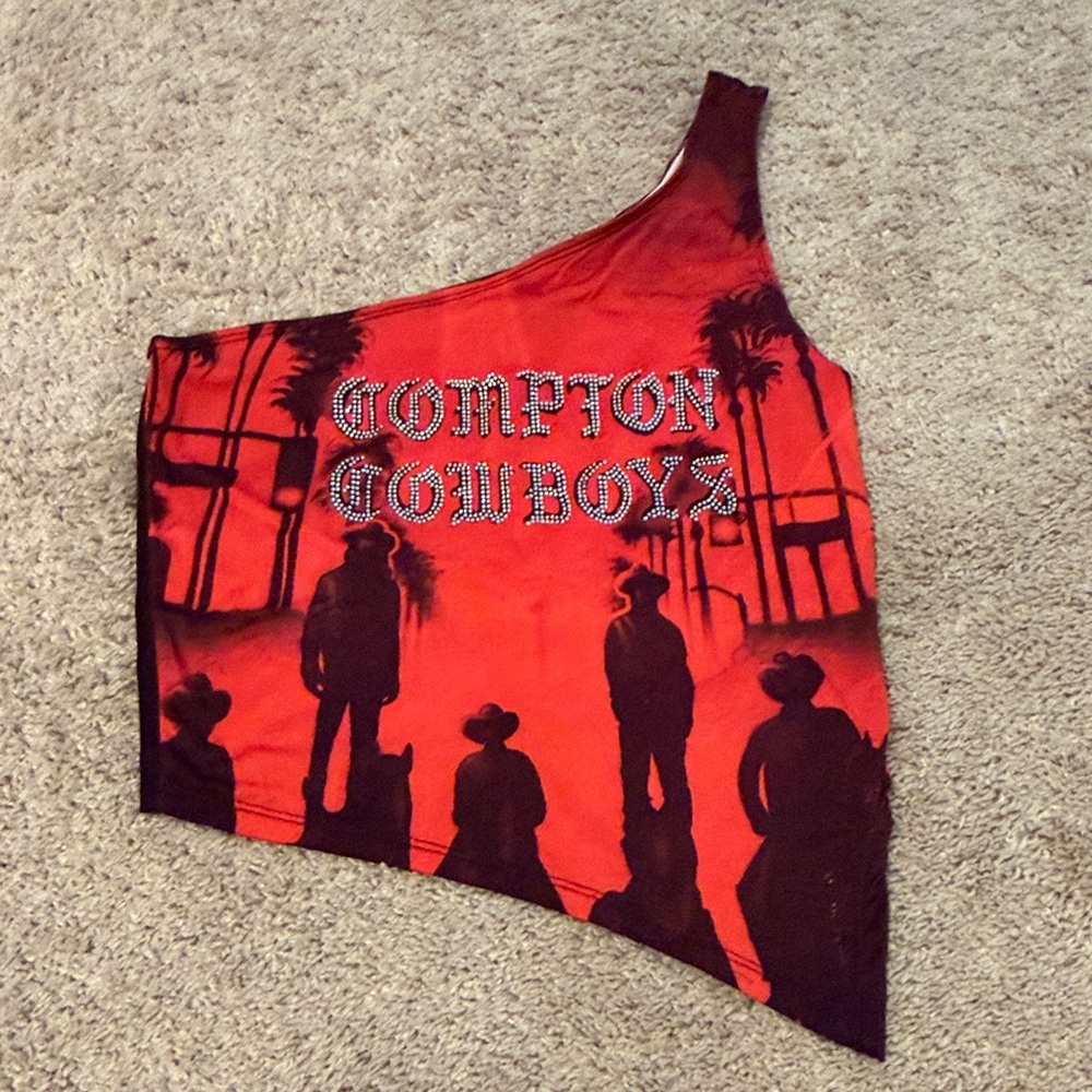 F21 x Compton Cowboys Red One-Shoulder Tank Top